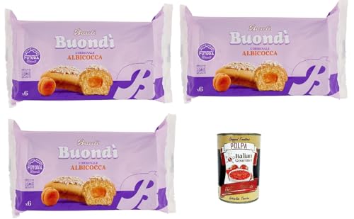 Bauli, Buondì Albicocca, gebackener Kuchen snack mit Aprikosenfüllung abgepackte Snacks 3x 258g Frühstück + Italian Gourmet polpa 400g von Italian Gourmet E.R.