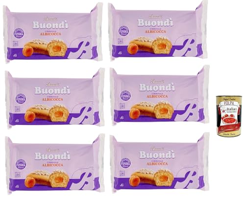 Bauli, Buondì Albicocca, gebackener Kuchen snack mit Aprikosenfüllung abgepackte Snacks 6x 258g Frühstück + Italian Gourmet polpa 400g von Italian Gourmet E.R.