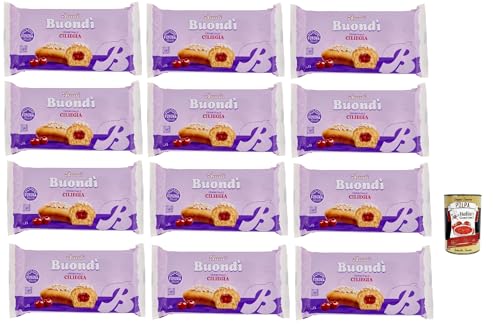 Bauli, Buondì Ciliegia, gebackener Kuchen snack mit Kirsche creme abgepackte Snacks 12x 258g Frühstück + Italian Gourmet polpa 400g von Italian Gourmet E.R.