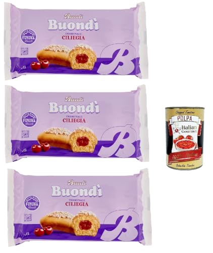 Bauli, Buondì Ciliegia, gebackener Kuchen snack mit Kirsche creme abgepackte Snacks 3x 258g Frühstück + Italian Gourmet polpa 400g von Italian Gourmet E.R.