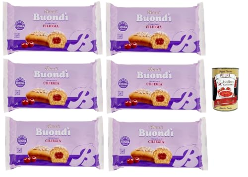 Bauli, Buondì Ciliegia, gebackener Kuchen snack mit Kirsche creme abgepackte Snacks 6x 258g Frühstück + Italian Gourmet polpa 400g von Italian Gourmet E.R.