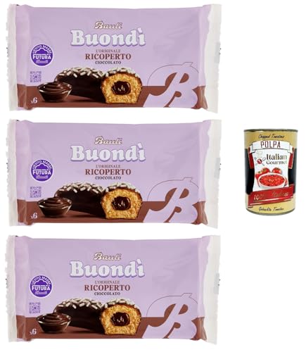 Bauli, Buondì Ricoperto al Cioccolato, Kuchen Süßer Snack Backwaren mit Schokoladenfüllung 3x 276g + Italian Gourmet polpa 400g von Italian Gourmet E.R.