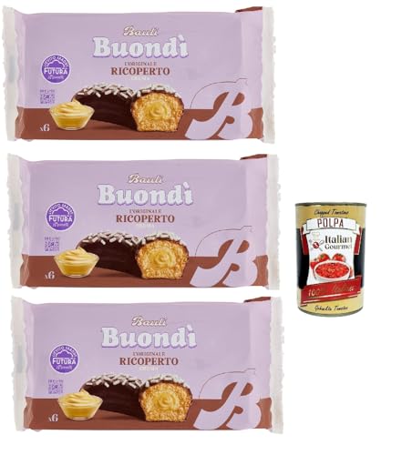 Bauli, Buondì con Copertura al Cacao e Crema alla Vaniglia - Snacks gebackener Kuchen mit Kakao und Vanillecreme, 3x 276g + Italian Gourmet polpa 400g von Italian Gourmet E.R.