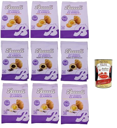 Bauli Extragolosi Mini Croissant Testpaket, mini snack Croissant mit Aprikosen, Schokolade und creme 9x 75g Italienischer Knabberartikel + Italian Gourmet polpa 400g von Italian Gourmet E.R.