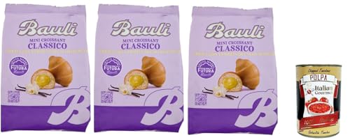 Bauli Extragolosi Mini Croissant con Vaniglia del Madagascar, mini snack Croissant mit Mit Madagaskar Vanille 3x 75g Italienischer Knabberartikel + Italian Gourmet polpa 400g von Italian Gourmet E.R.