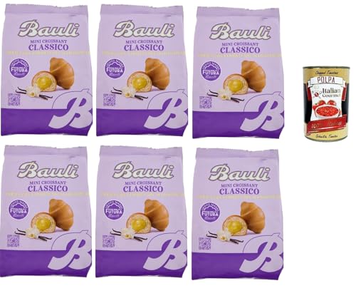 Bauli Extragolosi Mini Croissant con Vaniglia del Madagascar, mini snack Croissant mit Mit Madagaskar Vanille 6x 75g Italienischer Knabberartikel + Italian Gourmet polpa 400g von Italian Gourmet E.R.