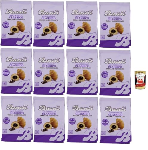 Bauli Extragolosi Mini Croissant con crema al cioccolato, mini snack Croissant mit Schokoladencreme 12x 75g Italienischer Knabberartikel + Italian Gourmet polpa 400g von Italian Gourmet E.R.