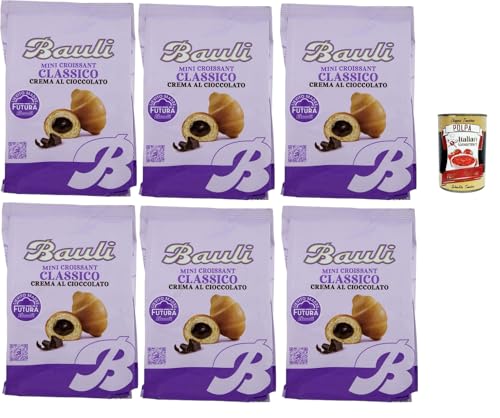 Bauli Extragolosi Mini Croissant con crema al cioccolato, mini snack Croissant mit Schokoladencreme 6x 75g Italienischer Knabberartikel + Italian Gourmet polpa 400g von Italian Gourmet E.R.