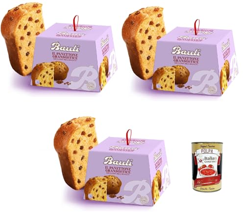 Bauli Panettone GranSoffice weicher Teig reich an Rosinen ohne kandierte Früchte 3x 900g + Italian Gourmet polpa 400g von Italian Gourmet E.R.