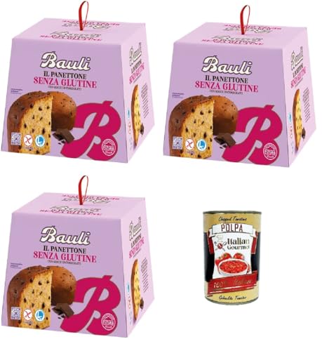 Bauli Panettone Senza glutine con gocce di cioccolato Glutenfreier Panettone mit Schokoladenstückchen 3x400gr + Italian Gourmet polpa 400g von Italian Gourmet E.R.