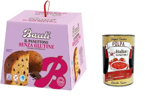 Bauli Panettone Senza glutine con gocce di cioccolato Glutenfreier Panettone mit Schokoladenstückchen 400gr + Italian Gourmet polpa 400g von Italian Gourmet E.R.