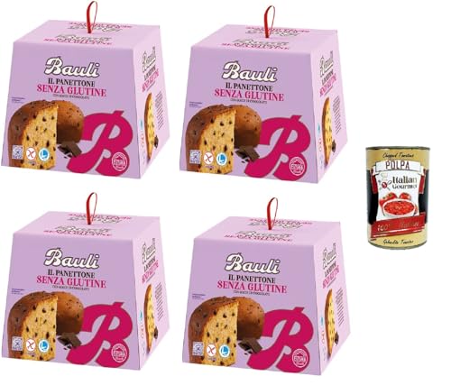 Bauli Panettone Senza glutine con gocce di cioccolato Glutenfreier Panettone mit Schokoladenstückchen 4x400gr + Italian Gourmet polpa 400g von Italian Gourmet E.R.