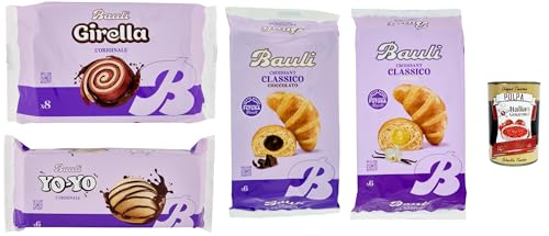 Bauli Testpaket , Girella - Yo yo - Croissants, Kuchen Süßer Snack Backwaren mit Kakaofüllung, Ohne Konservierungsstoffe und Farbstoffe mit nur natürlichen Aromen 4 Stuck + Italian Gourmet polpa 400g von Italian Gourmet E.R.