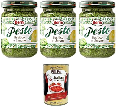 Berni Pesto Basilico e Limone Basilikum-Zitronen-Pesto 3x135gr + Italian Gourmet polpa 400g von Italian Gourmet E.R.