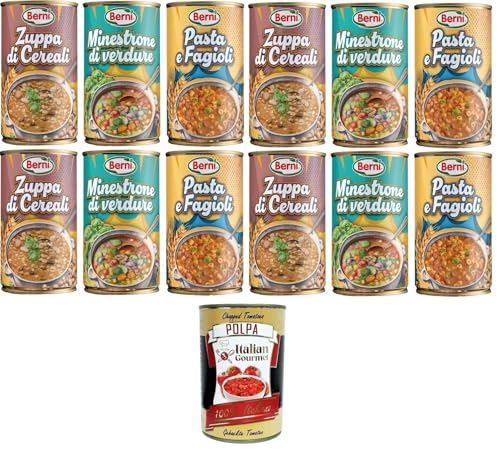 Berni Testpaket Getreidesuppe, Gemüse-Minestrone, Nudeln und Bohnen 12x420gr + Italian Gourmet polpa 400g von Italian Gourmet E.R.