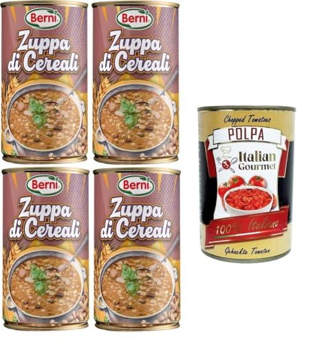 Berni Zuppa di Cereali Getreidesuppe 100% natürliche Getreidesuppe. Reich an Ballaststoffen 4x420gr + Italian Gourmet polpa 400g von Italian Gourmet E.R.