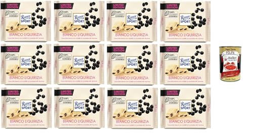 Bianco Liquirizia Limited Edition, Limitierte Ausgabe, Weiße Schokolade mit Lakritze-Stückchen, 12x 100 g+ Italian Gourmet polpa 400g von Italian Gourmet E.R.