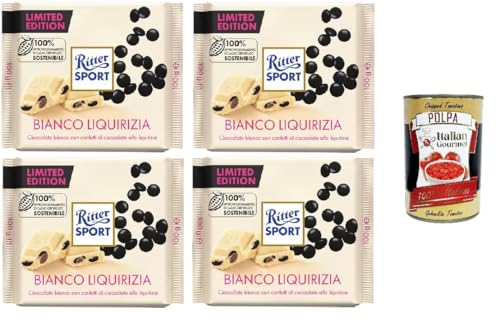 Bianco Liquirizia Limited Edition, Limitierte Ausgabe, Weiße Schokolade mit Lakritze-Stückchen, 4x 100 g+ Italian Gourmet polpa 400g von Italian Gourmet E.R.