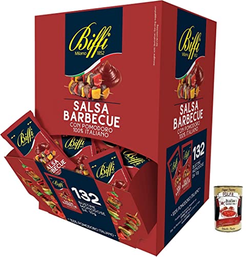 Biffi Salsa Barbecue BBQ-Sauce mit 100% italienischen Tomaten,132 Einzelportionsbeutel à 10g,Leicht würzig + Italian Gourmet Polpa di Pomodoro 400g Dose von Italian Gourmet E.R.