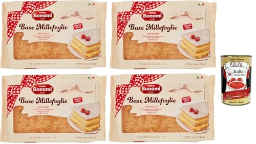 Bonomi Base per Millefoglie, Blätterteigboden, Puff Pastry Base für Millefoglie Kuchen 4x 300g + Italian Gourmet polpa 400g von Italian Gourmet E.R.