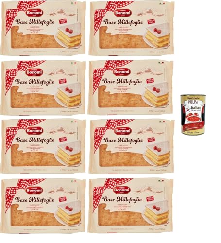 Bonomi Base per Millefoglie, Blätterteigboden, Puff Pastry Base für Millefoglie Kuchen 8x 300g + Italian Gourmet polpa 400g von Italian Gourmet E.R.