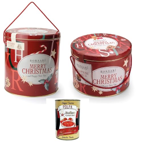 Borsari Testpaket Pandoro & Panettone In Latta Merry Christmas Pandoro und Panettone in der Dose Frohe Weihnachten 2x1kg+ Italian gourmet polpa 400g von Italian Gourmet E.R.