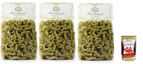 Brontedolci Casarecce Pasta artigianale al Pistacchio Hartweizengrieß Pasta Pistazienpaste, Hergestellt mit Grießmehl und 10% Pistazien, 3x 500g + Italian Gourmet polpa 400g von Italian Gourmet E.R.