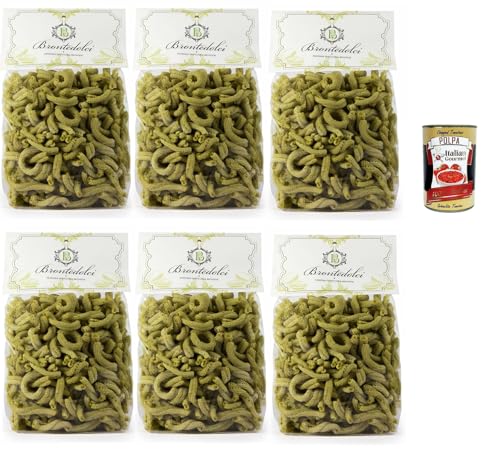 Brontedolci Casarecce Pasta artigianale al Pistacchio Hartweizengrieß Pasta Pistazienpaste, Hergestellt mit Grießmehl und 10% Pistazien, 6x 500g + Italian Gourmet polpa 400g von Italian Gourmet E.R.