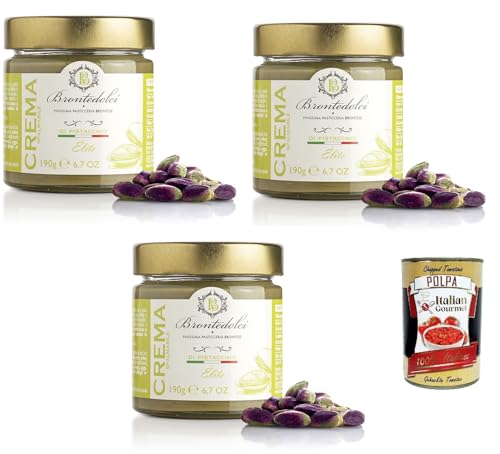 Brontedolci Crema di pistacchio, Pistaziencreme süß mit 40% Pistazien aus Sizilien (Ätna), Streichfähige, Brotaufstrich in Glas, Pistachio spreadable cream 3x 190g + Italian Gourmet polpa 400g von Italian Gourmet E.R.