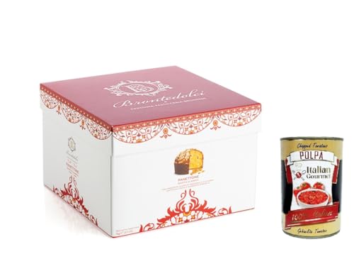 Brontedolci Panettone Incartato Ricetta Classica Weihnachtskuchen mit Rosinen und Orangenschale bedeckt mit Mandeln und Zucker 1000g in Papier verpackt + Italian Gourmet polpa 400g von Italian Gourmet E.R.