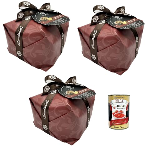 Brontedolci Panettone Incartato Ricetta Classica Weihnachtskuchen mit Rosinen und Orangenschale bedeckt mit Mandeln und Zucker 3x 750g in Papier verpackt + Italian Gourmet polpa 400g von Italian Gourmet E.R.