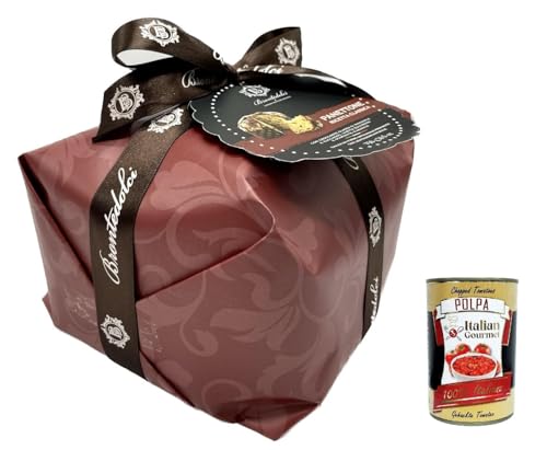 Brontedolci Panettone Incartato Ricetta Classica Weihnachtskuchen mit Rosinen und Orangenschale bedeckt mit Mandeln und Zucker 750g in Papier verpackt + Italian Gourmet polpa 400g von Italian Gourmet E.R.