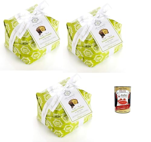 Brontedolci Panettone Incartato al Pistacchio Weihnachtskuchen mit Pistazien und Zuckerweichteig mit Pistazienwürfeln 3x 750 g in Papier verpackt + Italian Gourmet polpa 400g von Italian Gourmet E.R.