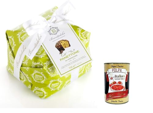 Brontedolci Panettone Incartato al Pistacchio Weihnachtskuchen mit Pistazien und Zuckerweichteig mit Pistazienwürfeln 750 g in Papier verpackt + Italian Gourmet polpa 400g von Italian Gourmet E.R.