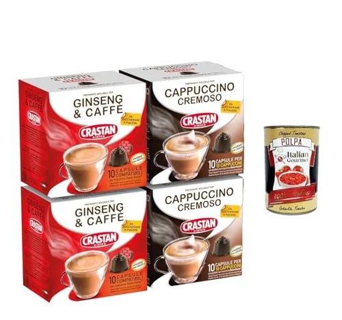 CRASTAN, Mix 40 Mix-Kapseln, 20 Ginseng- und Kaffee-Kapseln, 20 Cappuccino-Kapseln, glutenfrei, 100% Made in Italy + Italian Gourmet polpa 400g von Italian Gourmet E.R.