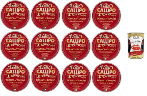 Callipo Tranci di Tonno Olio d’Oliva Latta Thunfischsteaks-Olivenöldose– 12x 300 gr+ Italian Gourmet polpa 400g von Italian Gourmet E.R.