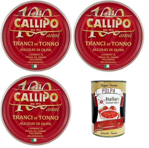 Callipo Tranci di Tonno Olio d’Oliva Latta Thunfischsteaks-Olivenöldose– 3x 300 gr+ Italian Gourmet polpa 400g von Italian Gourmet E.R.