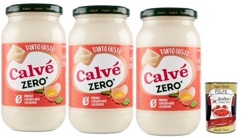 Calvé Zero, Maionische Salsa. Glutenfrei, -55% der Fette, Laktose -frei, Mayonnaise ohne Konservierungsstoffe und Farbstoffe, 3x 430 ml + Italian Gourmet polpa 400g von Italian Gourmet E.R.