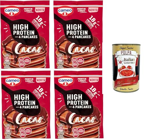 Cameo High Protein Pancake, Kakaoprotein-Pfannkuchenmischung mit Süßstoff, reich an fettarmen Proteinen ohne Zuckerzusatz (enthält von Natur aus Zucker),4x70gr + Italian Gourmet polpa 400 von Italian Gourmet E.R.