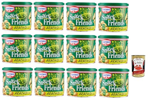 Cameo Snack Friends Arachidi 200 g, Geröstete und herzhafte Erdnüsse für Aperitif in einer Praxis erhalten mit einem Deckel Frische, ohne Palmöl, Vegan, 12x 200 g + Italian Gourmet polpa 400g von Italian Gourmet E.R.