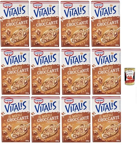 Cameo Vitalis Miele e Mandorle, Müsli knusprige getrocknete Honig und Mandeln Hafer Mandeln Anacardi Haselnüsse und Pekannusswalnüsse, 12x 310 g + Italian Gourmet polpa 400g von Italian Gourmet E.R.