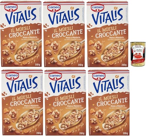 Cameo Vitalis Miele e Mandorle, Müsli knusprige getrocknete Honig und Mandeln Hafer Mandeln Anacardi Haselnüsse und Pekannusswalnüsse, 6x 310 g + Italian Gourmet polpa 400g von Italian Gourmet E.R.