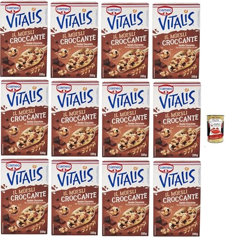 Cameo Vitalis Muesli Croccante Double Chocolate, Müsli knusprige Doppelschokolade mit ganzen Haferflocken aus dunkler Schokolade und Milch, 12x 310 g + Italian Gourmet polpa 400g von Italian Gourmet E.R.