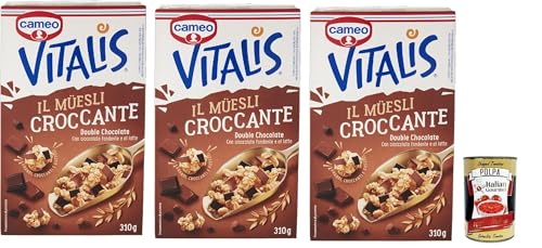 Cameo Vitalis Muesli Croccante Double Chocolate, Müsli knusprige Doppelschokolade mit ganzen Haferflocken aus dunkler Schokolade und Milch, 3x 310 g + Italian Gourmet polpa 400g von Italian Gourmet E.R.