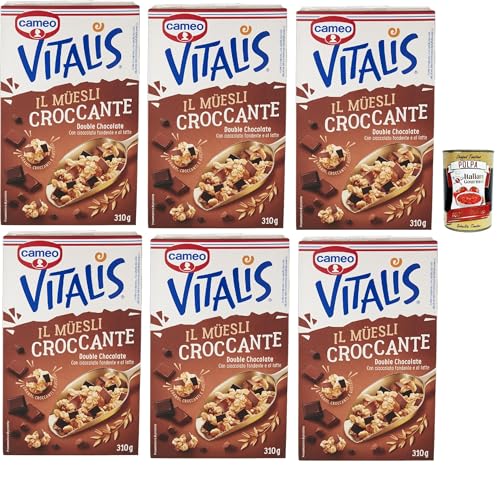 Cameo Vitalis Muesli Croccante Double Chocolate, Müsli knusprige Doppelschokolade mit ganzen Haferflocken aus dunkler Schokolade und Milch, 6x 310 g + Italian Gourmet polpa 400g von Italian Gourmet E.R.