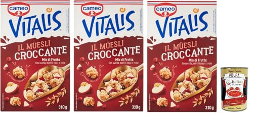 Cameo Vitalis Muesli Croccante Mix di Frutta, Müsli knusprige Mischung aus Früchten mit Blaubeer -Rosinen und Äpfeln, 3x 310 g + Italian Gourmet polpa 400g von Italian Gourmet E.R.