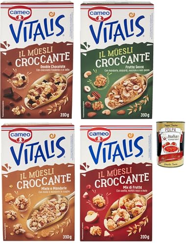 Cameo Vitalis Muesli Croccante Testpaket, Müsli knusprige mit ganzen Haferflocken , 4x 310 g + Italian Gourmet polpa 400g von Italian Gourmet E.R.