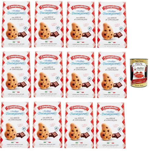 Campiello Il Frollino del Buongiorno con gocce di cioccolato Shortbread mit Schokoladenstückchen. biscuits cookies 100% Italienische Kekse 12x 350g + Italian Gourmet polpa 400g von Italian Gourmet E.R.