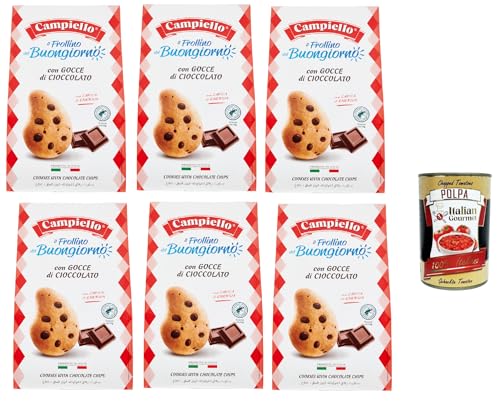 Campiello Il Frollino del Buongiorno con gocce di cioccolato Shortbread mit Schokoladenstückchen. biscuits cookies 100% Italienische Kekse 6x 350g + Italian Gourmet polpa 400g von Italian Gourmet E.R.