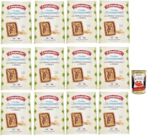 Campiello il Frollino del Buongiorno con Cereali Integrali e Crusca, Shortbread mit Vollmorde und Kleie, biscuits cookies 100% Italienische Kekse 12x 700g + Italian Gourmet polpa 400g von Italian Gourmet E.R.